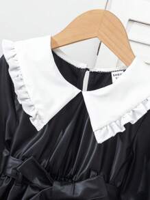Vestido negro de manga larga y talle ajustado con cinturón a juego, estilo punk para niña joven, primavera/otoño
