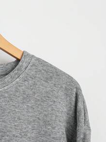 SHEIN LUNE Bluza damska w dużym rozmiarze z okrągłym dekoltem i długim rękawem, z nadrukiem w litery, na jesień i zimę - Szary - Zobacz 3