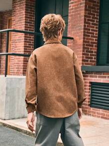 SHEIN Chaqueta informal de manga larga, bolsillo y holgada de pana para niños preadolescentes, otoño/invierno