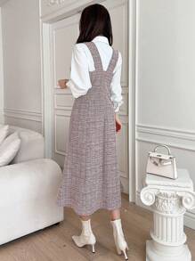 DAZY 女士粗花呢无袖中长款美人鱼连衣裙，秋季服装 - 粉色 - 查看 2