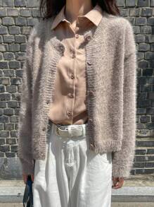 DAZY Women's Loose Casual Cardigan Sweater,Fall Clothes - Khaki - View 2