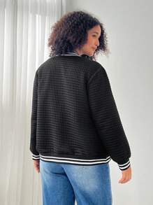 SHEIN EZwear Áo khoác kẻ sọc chắp vá cỡ lớn màu đen giản dị cho nữ - màu đen - Xem 2