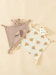 2 件装 100% 纯棉婴儿熊图案多用途平纹细布手帕/口水围兜 - 彩色 - 查看 2