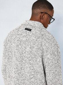 SUMWON Luxury Speckled Tweed Winter Overcoat Long Length Italian Style Designer Button Front Classic Fit Professional Business Formal Outerwear - Light Grey - View 7