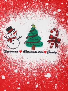 SHEIN Baby Girls Cute Snowball Graphic Fleece Jumpsuit With Hat 2pcs Homewear Pajama Set, Christmas Red - Red - View 3