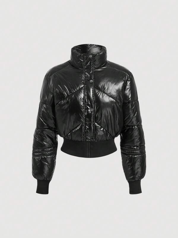 Aveloria Abrigo de invierno con estilo europeo y americano, acolchado, de cuello alto, con borde acanalado, relleno sintético aislante, manga larga