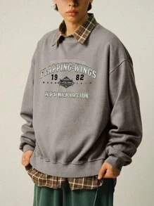 DAZY Men's Letter Print Pullover Sweatshirt, Autumn - Grey - View 1