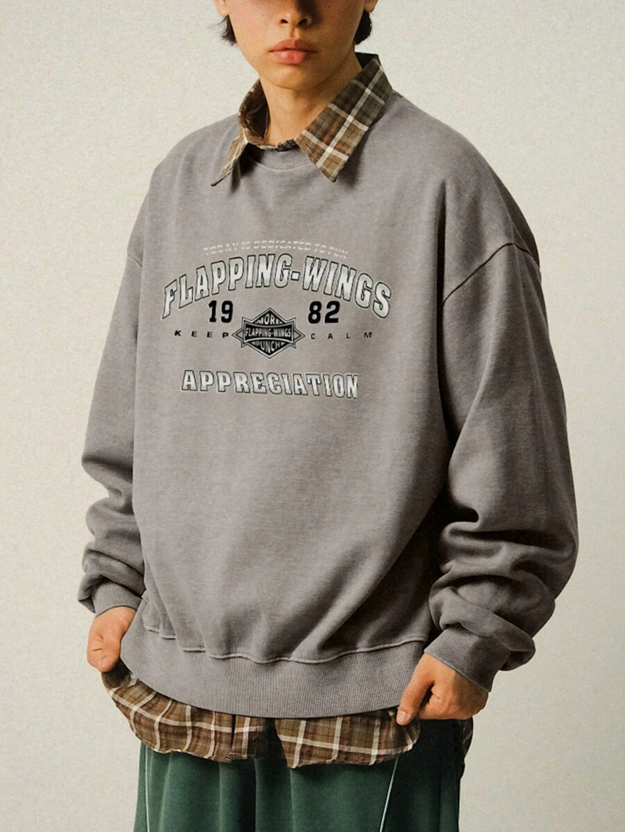 DAZY Men's Letter Print Pullover Sweatshirt, Autumn - Grey - View 1