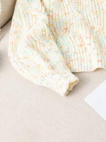 SHEIN Áo len dệt kim cổ tròn dáng rộng thường ngày cho bé gái tuổi mới lớn, mùa thu/đông - Màu be - Xem 6