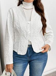 SHEIN Privé Chaqueta de cárdigan de cuello en V con textura de tela básica elegante en talla grande