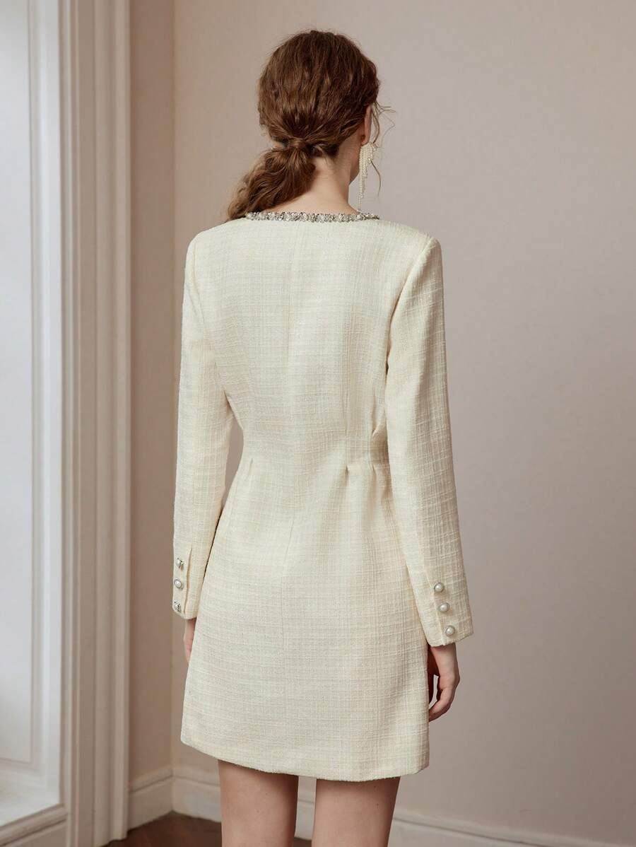 MOTF PREMIUM FLAP DETAIL SINGLE BREASTED PLACKET DRESS - White - View 2