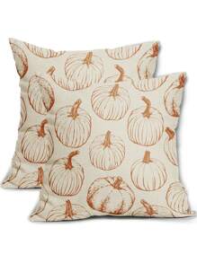1pc Autumn Pillow Sham, Burnt Orange Pumpkin Themed Thanksgiving Fall Harvest Decorative Throw Halloween Pillow Cover, Outdoor Cushion Cover Without Insert, Double-Sided Print For Sofa, Bed Home Decor
