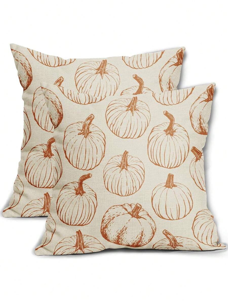 1pc Autumn Pillow Sham, Burnt Orange Pumpkin Themed Thanksgiving Fall Harvest Decorative Throw Halloween Pillow Cover, Outdoor Cushion Cover Without Insert, Double-Sided Print For Sofa, Bed Home Decor
