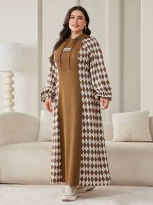 Lacomfia Đầm dài tay thêu họa tiết kim cương cỡ lớn có mũ trùm đầu - Nhiều màu - Xem 8