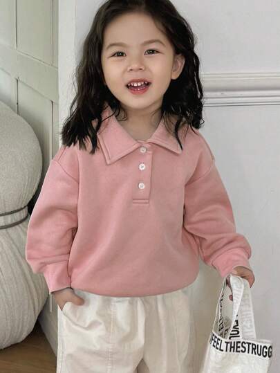 Dazy Kids 女童纯色 Polo 领运动衫，年轻女孩秋装