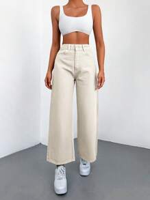 EURMUSE Casual Solid Wide Leg Jeans - Apricot - View 3