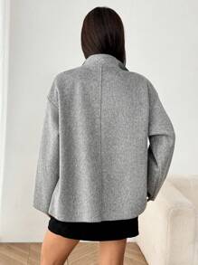 SHEIN EZwear Áo khoác ngoài màu xám dáng rộng cho nữ, áo khoác ngoài trễ vai, quần áo thu đông cho nữ - Xám - Xem 2