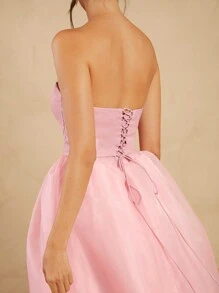 L'Amorae 编织欧根纱修身喇叭形无袖中长连衣裙 - 粉色 - 查看 3