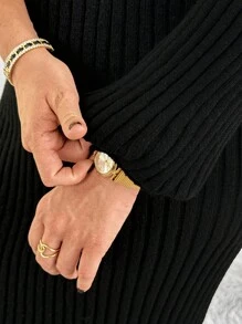 SHEIN Clasi Plus Size Lantern Sleeve Long Ribbed Sweater Dress - Black - View 6