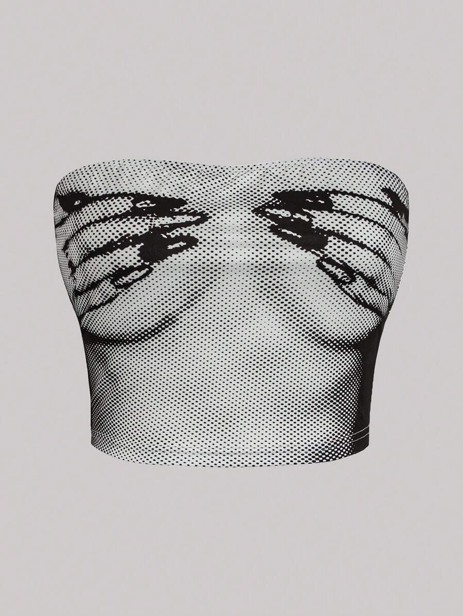 SHEIN Unity Vintage Casual Finger Pattern Sexy Bandeau Top - Multicolor - View 1