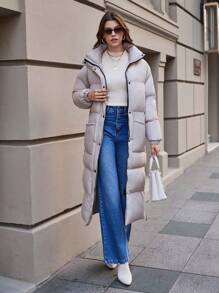 Damska kurtka puchowa z zamkiem błyskawicznym z dwóch stron, ubrania zimowe