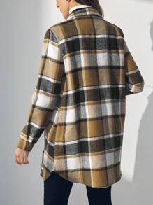 SHEIN Chaqueta camisa a cuadros con mangas largas y botones para maternidad, ropa de mujer para otoño e invierno - Marrón - Ver 2