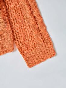 SHEIN LUNE Women's Skull Pattern Oversized Crew Neck Hollow-Out Knit Long Sleeve Sweater, Autumn/Winter, Knit Pullover Fall - Orange - View 7