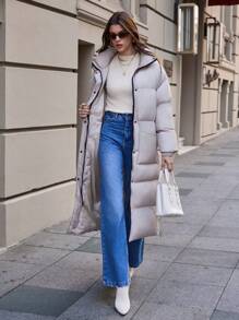 Damska kurtka puchowa z zamkiem błyskawicznym z dwóch stron, ubrania zimowe