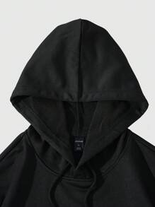 ROMWE MEN Street Life Men's Casual Hooded Sweatshirt, Suitable For Spring, Autumn And Winter - Black - View 5