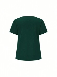 TaskEZ 2pcs Plus Size V-Neck Casual Daily Wear Summer Short Sleeve Top And Pants Set, Plus Size Uniforms & Scrubs