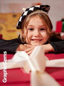 年轻女孩格子拼接网眼针织长袖圣诞连衣裙