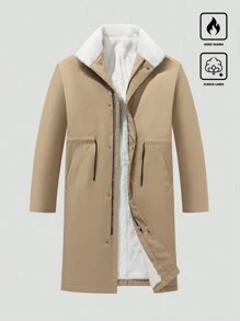 Manfinity Homme 男士保暖内衬抽绳腰长款休闲风衣，秋冬款 - 卡其色 - 查看 1