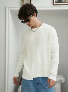 Manfinity Hypemode Men's Casual Solid Color Long Sleeve Knitted Sweater, Autumn & Winter