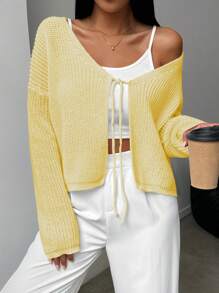 Chiquease 女式宽松系带雪纺开衫 - 黃色 - 查看 3