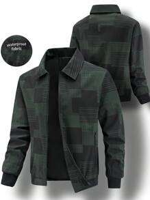 Manfinity Homme Men's Turn-Down Collar Zipper Outdoor Windbreaker Jacket, Plaid Print