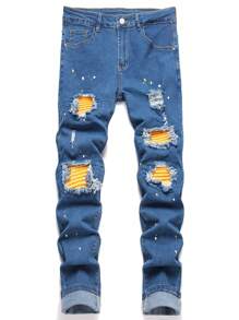Manfinity LEGND Jeans casuales de corte slim con bolsillo y desgastados para hombre