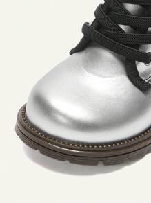 SHEIN 时尚百搭女童银色软底婴儿靴，秋冬季 - 銀色 - 查看 9