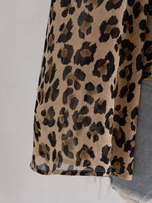 Soleia 大码女式返校/秋假娃娃装上衣豹纹花卉印花 V 领长袖衬衫 - 彩色 - 查看 6