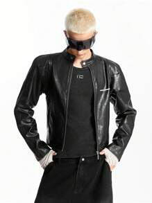 NEON BLANC Men's Street Style PU Leather Jacket Suitable For Fall & Winter - Black - View 3