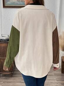 SHEIN LUNE Große Größen Kord Farbblock Lose Hemd - Braun - Übersicht 2