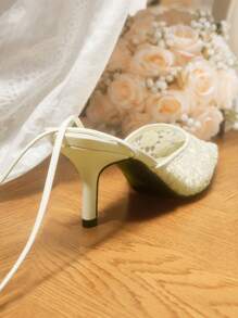 CUCCOO HITCHD Pointed Toe Lace-Up High Heel Women Pumps Fall - White - View 7