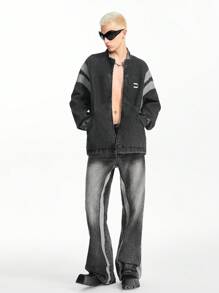 NEON BLANC Men's Streetwear Patchwork Denim Jacket