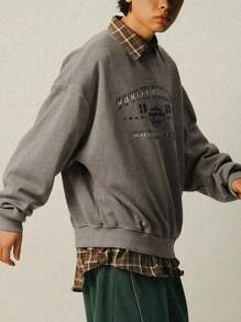 DAZY Men's Letter Print Pullover Sweatshirt, Autumn - Grey - View 5
