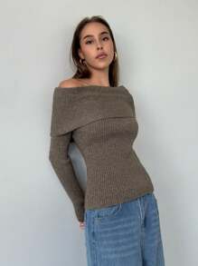 Aloruh Women's Floral Chiffon Collar Fitted Asymmetric Hem Sweater, Autumn/Winter - Khaki - View 6