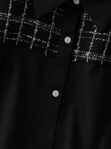 SHEIN LUNE Plus Size Women's Spring/Summer Patchwork Plaid Long Sleeve Loose Casual Shirt Fall Cloth For Women - Black - View 5