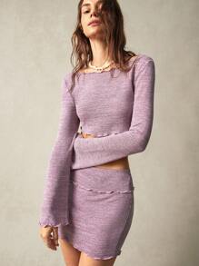 Bohemela Solid Color Knit Backless Long Sleeve Mesh Knit Slim Fit Ladies Set - Purple - View 7