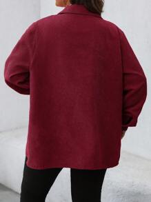 SHEIN LUNE Plus Size Casual Button Up Long Sleeve Jacket, Autumn Winter Fall - Burgundy - View 2