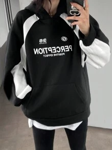 DAZY Áo nỉ trùm đầu họa tiết chữ màu phong cách đường phố rộng rãi dành cho nữ, áo dài tay, quần áo mùa thu, mùa đông - màu đen - Xem 5