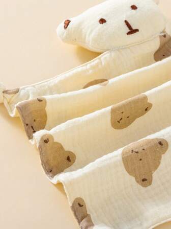 2pcs/Pack Baby 100% Cotton Bear Pattern Multi-Purpose Muslin Handkerchiefs/Drool Bibs