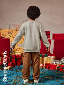 2pcs/Set Tween Boys Santa Claus Beard "HoHoHo" Hoodie And Sweatpants Christmas Outfit